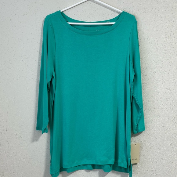 Sejour Womens Pullover top teal Blue Long Sleeve Scoop Neck Plus 1XL New - Picture 2 of 8